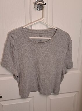 GAP Light Gray Short Sleeve Cropped Tee XXL Tall Ribbed 18/20 Casual Neutral